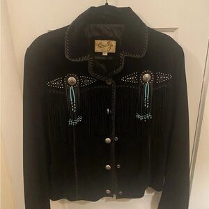 Scully black leather fringe jacket